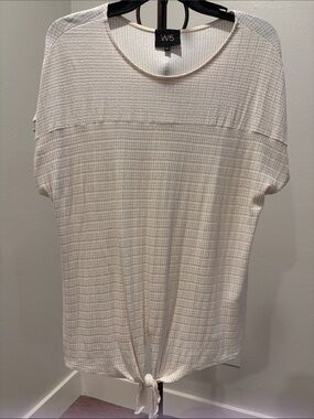 W5 Cream Short Sleeve Tie-Front Waffle Knit Top